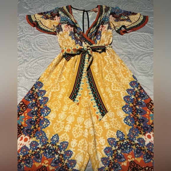 Flying Tomato Bohemian Yellow and Blue Jumpsuit - Picture 6 of 15